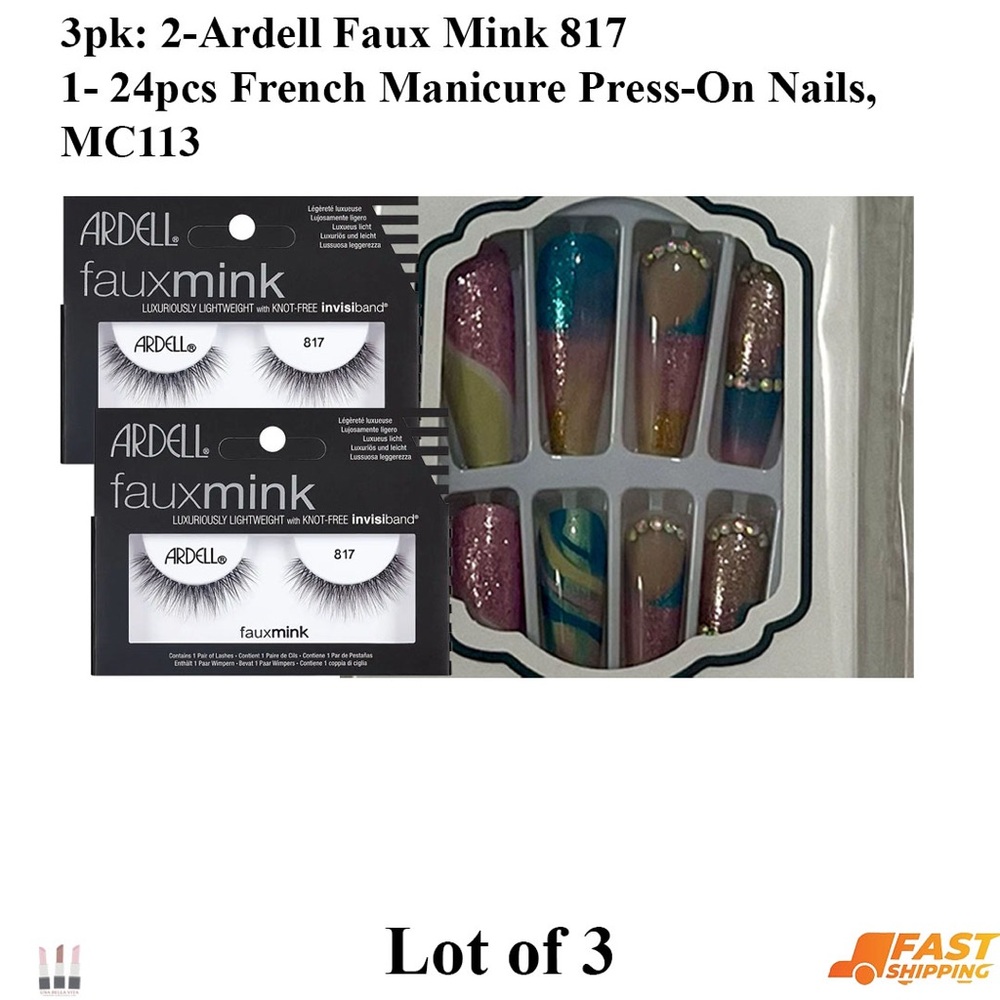 Ardell Faux Mink 817 Lashes and French Manicure Nails Set